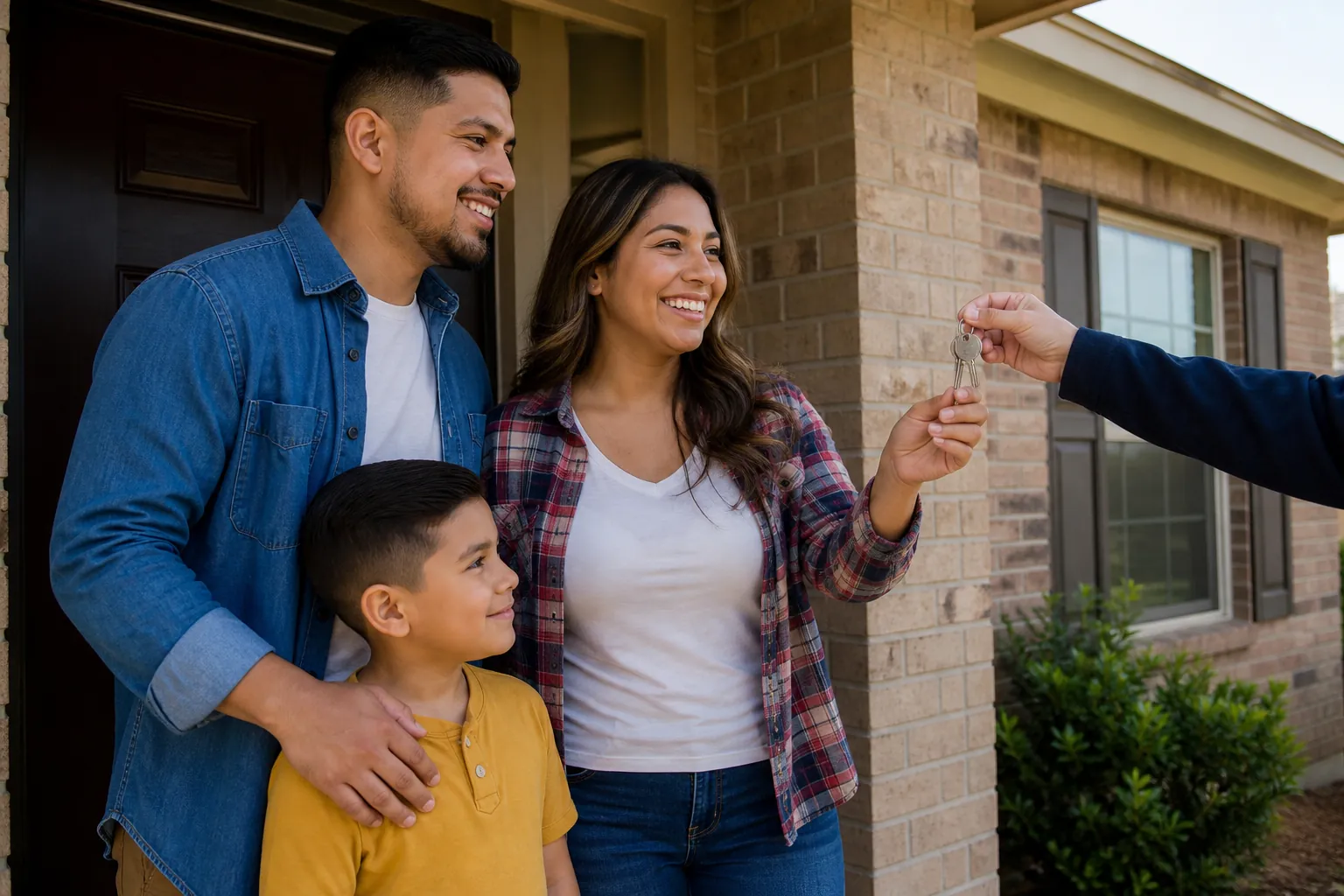 Family receiving the keys to a home